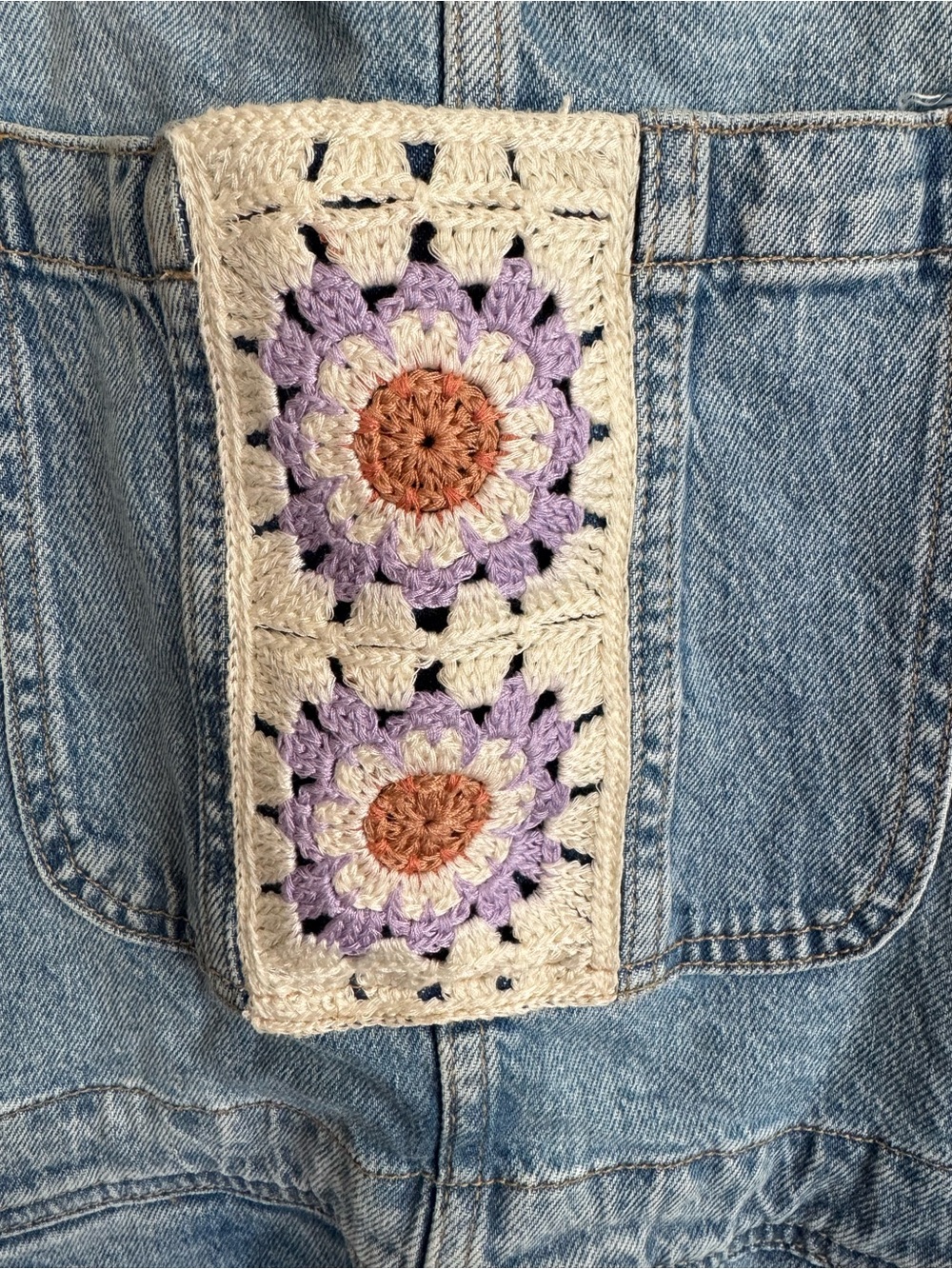 Lucky Brand Light Blue Denim Short Overalls with Crochet Panels - Picture 5 of 8